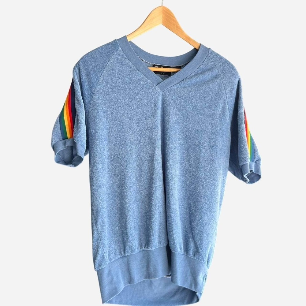 1980s RAINBOW 🌈 SHORT SLEEVE Terry cloth fits like women's medium (m4)
